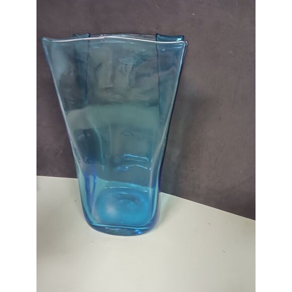 Blenko Azure Blue Paper Bag Vase Handcrafted - Picture 3 of 7